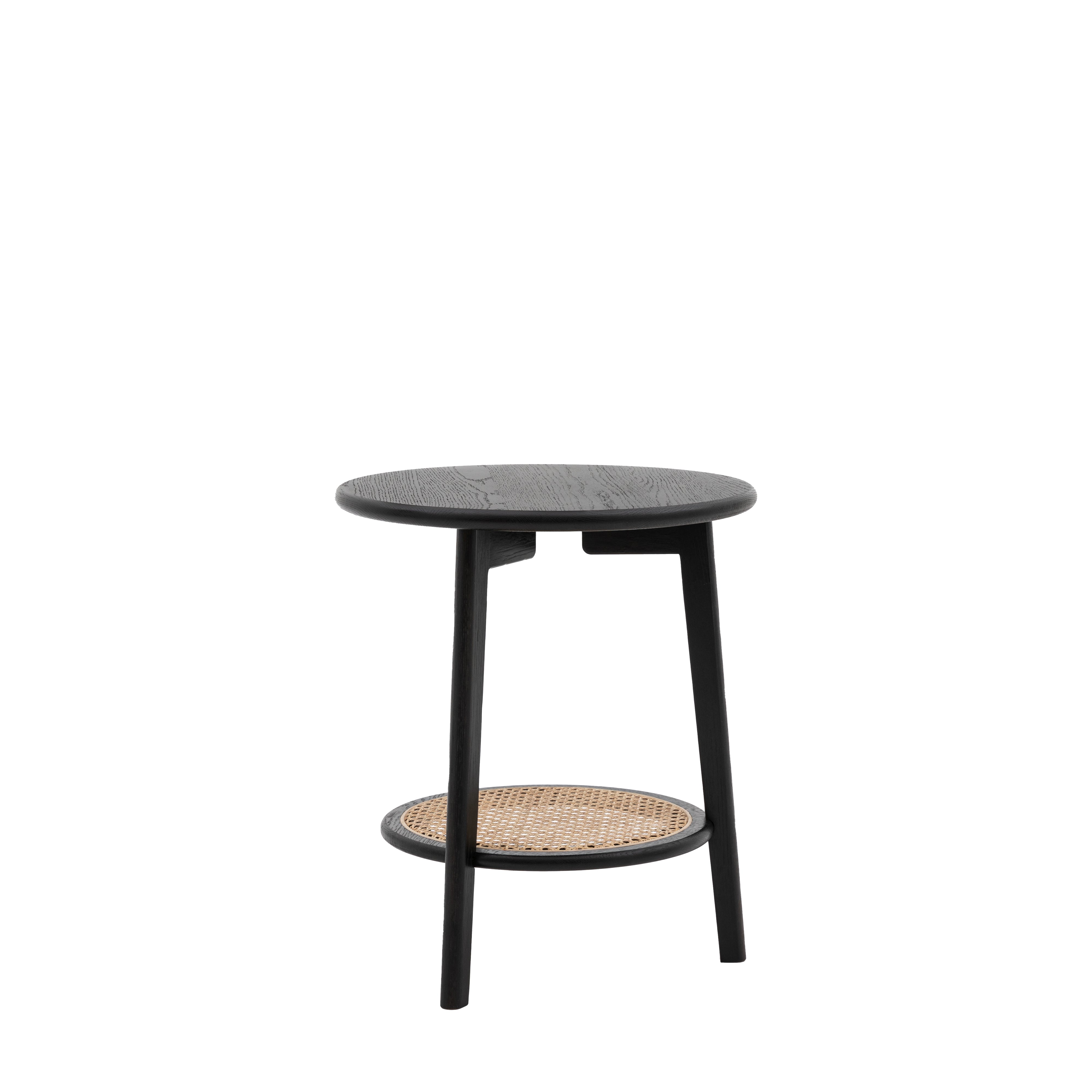 Hoxton round bedside table with rattan shelf | MalletandPlane.com