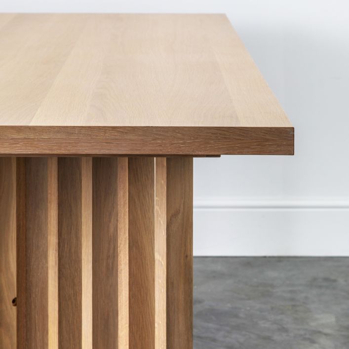 Haiku oak dining table with slatted base seats 6 to 8 people | MalletandPlane.com