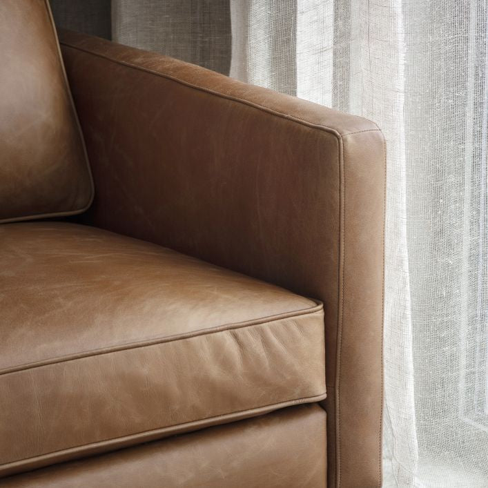 Granville top grain brown leather armchair with ash wood legs | malletandplane.com