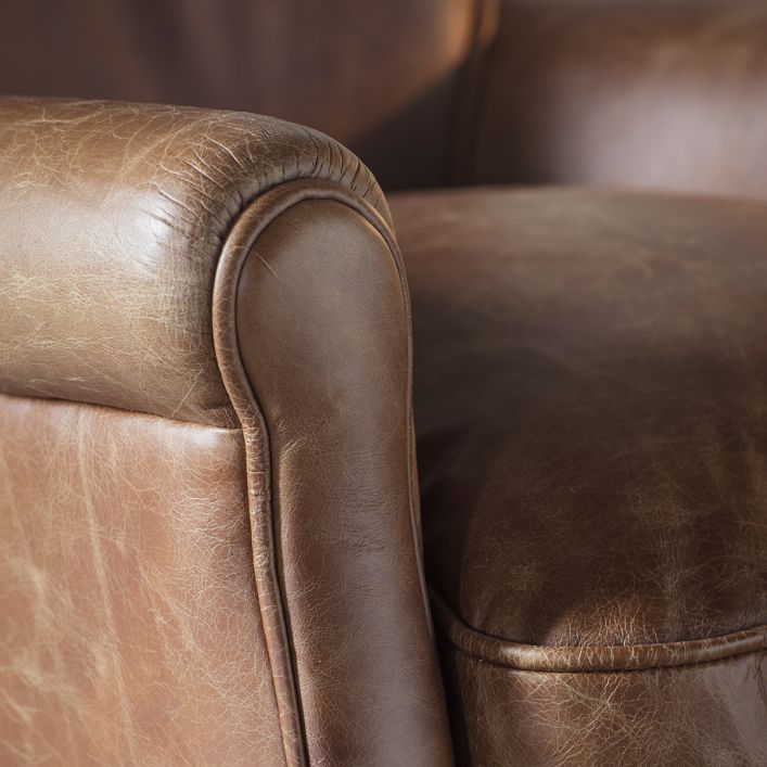 Sir Alfred vintage top grain brown leather armchair with ash feet | MalletandPlane.com