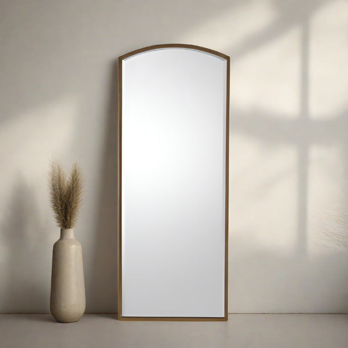 Heathfield large arched mirror with thin antique gold frame | malletandplane.com