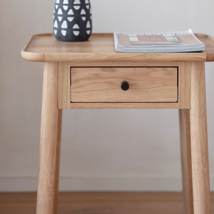 Alfie 1 drawer bedside table in natural oak finish | MalletandPlane.com