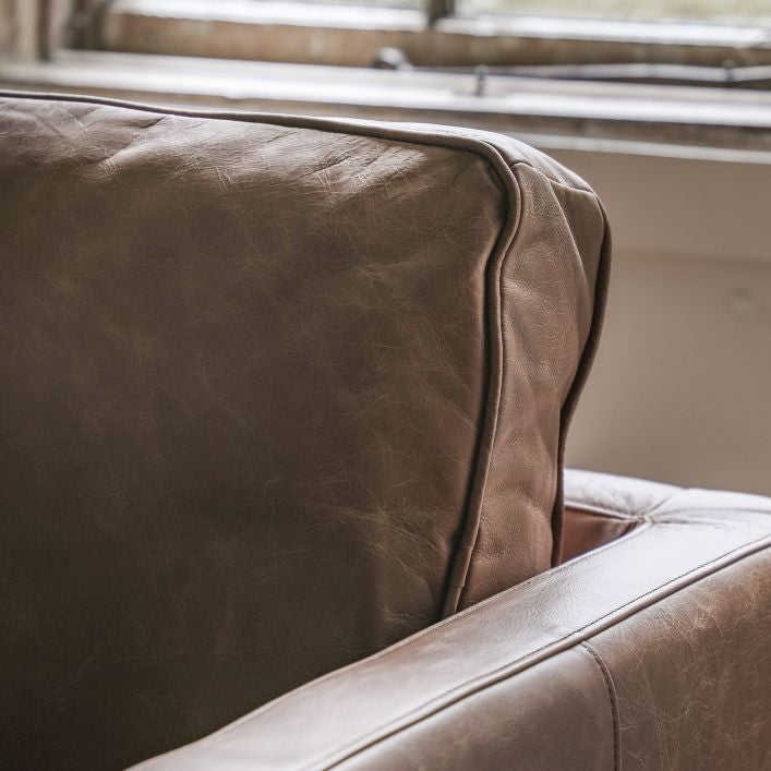 Granville top grain brown leather armchair with ash wood legs | malletandplane.com