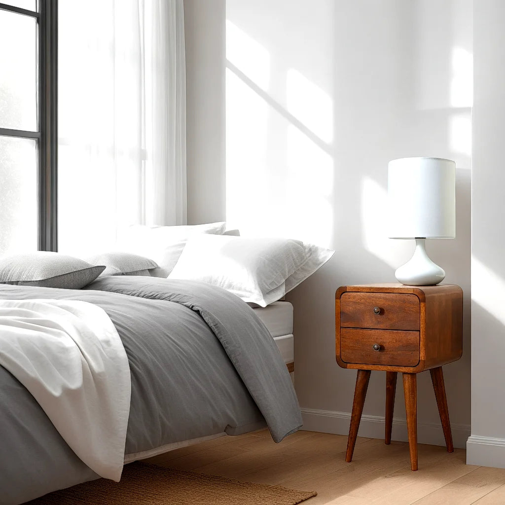 Century Handmade Solid Wood 2 drawer chestnut mini bedside table| malletandplane.com