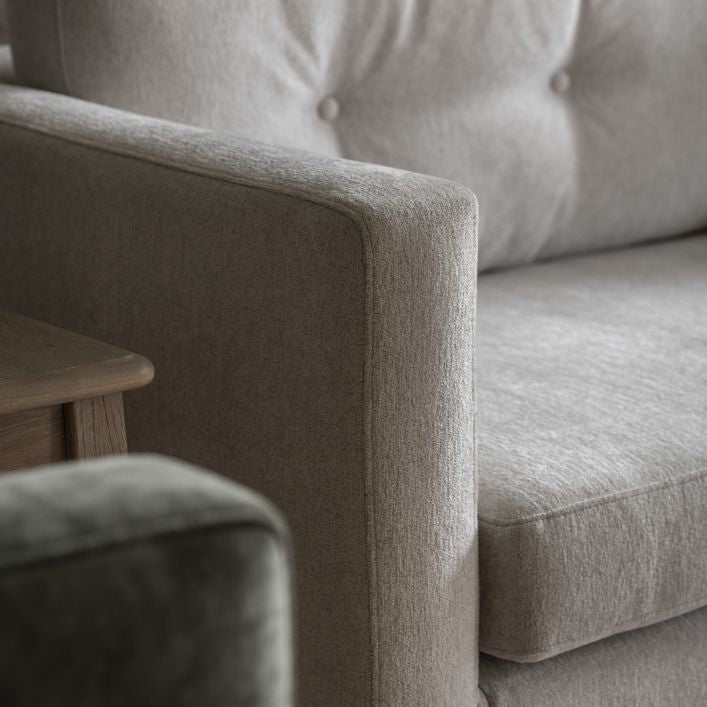 Chelsea contemporary 3 seat sofa in a choice of 3 colours with elegant tapered wooden feet | malletandplane.com