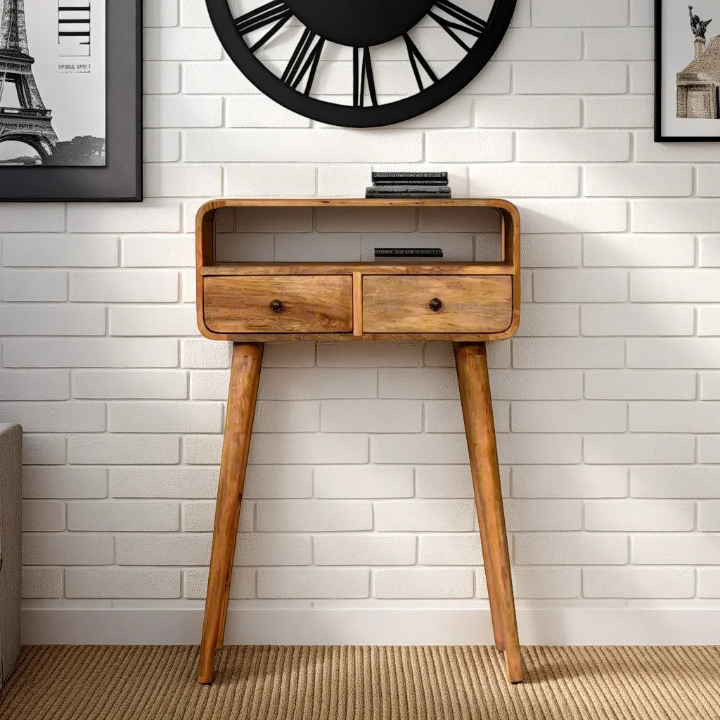 Modal Handmade Solid Wood 2 Drawer Small Console Table in Oak-ish finish | malletandplane.com