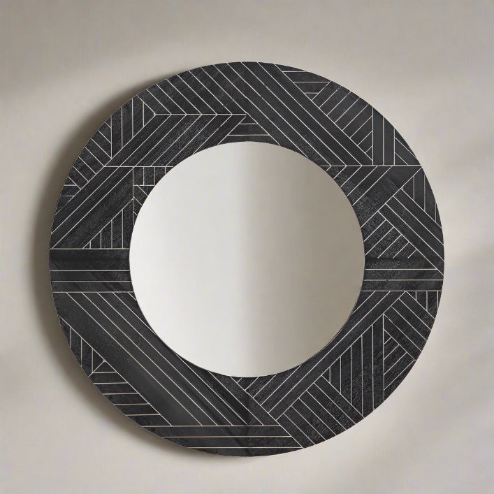 Natori round wall mirror with geometric frame | malletandplane.com