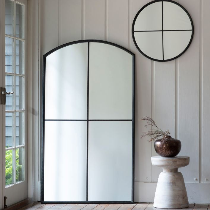 Ruby arched leaner mirror with black frame | malletandplane.com