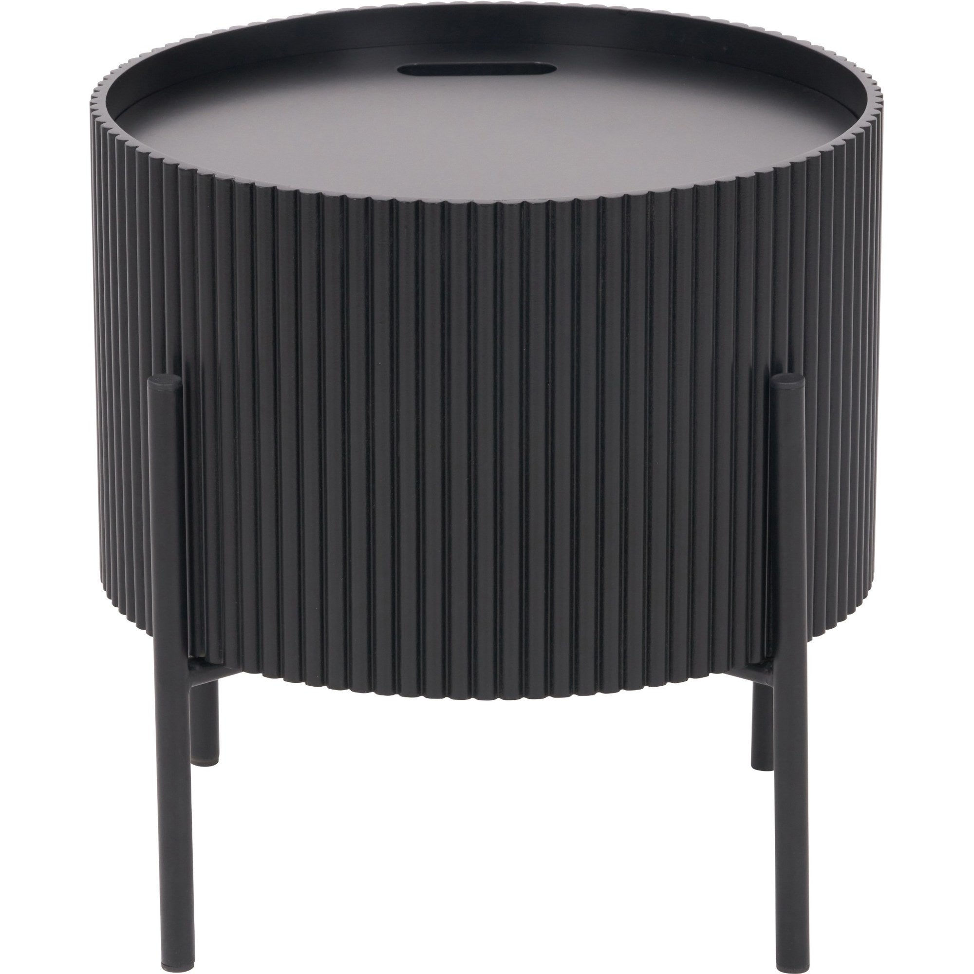 Henderson Ribbed Black Storage Side Table 42cm Diameter