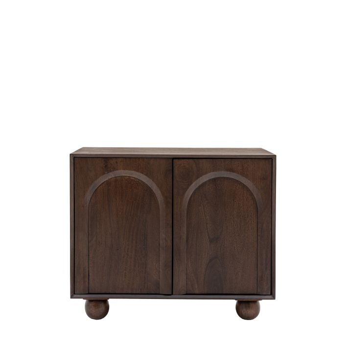 Paolo solid mango wood 2 door sideboard in deep walnut finish | malletandplane.com