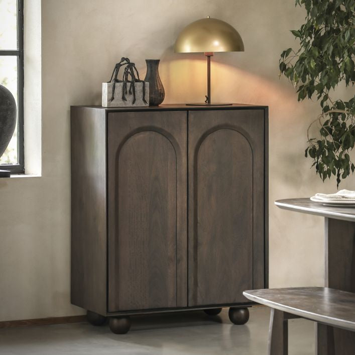 Paolo solid mango wood 2 door cupboard in deep walnut finish | malletandplane.com