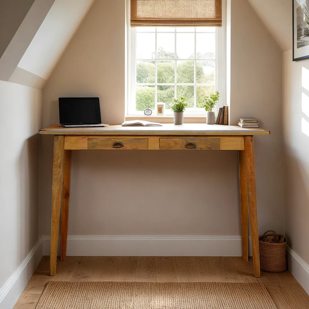 JONAH Handmade Nordic Home Office Desk in Solid Wood with 2 Drawers | malletandplane.com