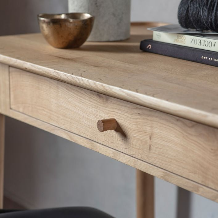 Alfie handmade European oak dressing table with one drawer | malletandplane.com