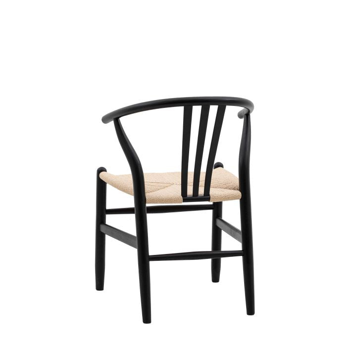 Burnham set of 2 dining chairs in either natural or black stained wood with wishbone back and handwoven kraft seat | malletandplane.com