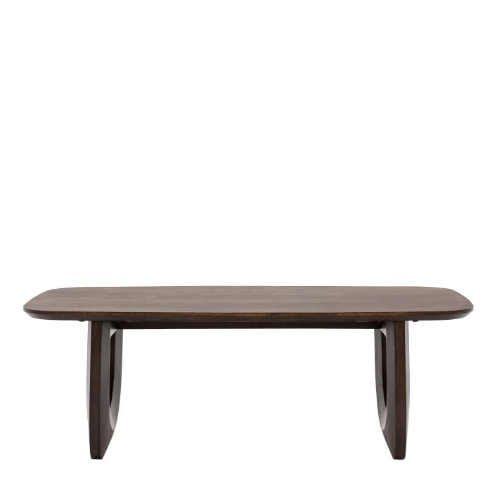 Paolo solid mango wood coffee table in deep walnut finish | malletandplane.com