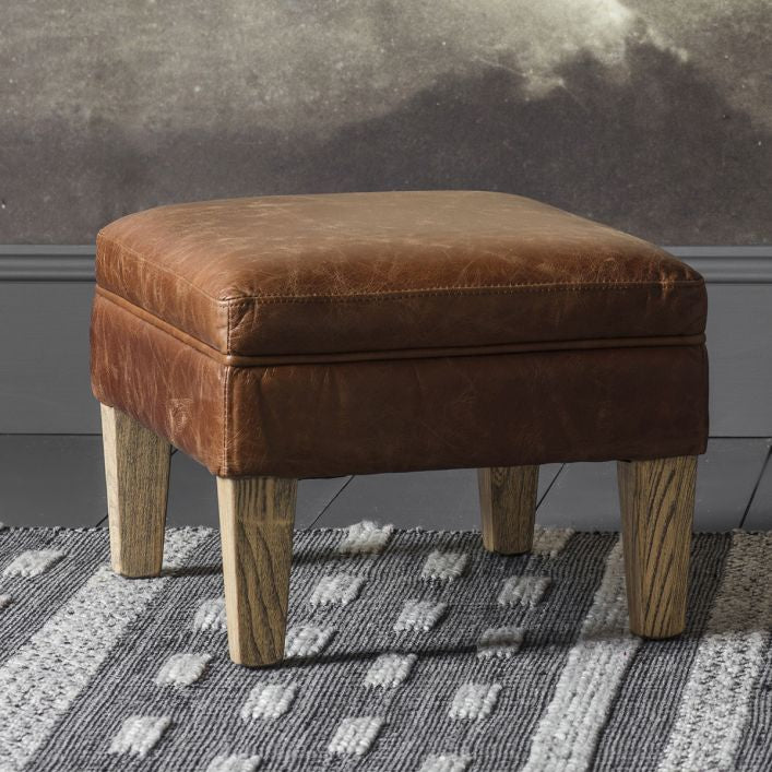 Sir Alfred Vintage Leather Footstool