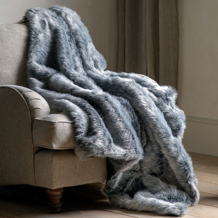 Alaska deep super soft grey faux fur throw | malletandplane.com