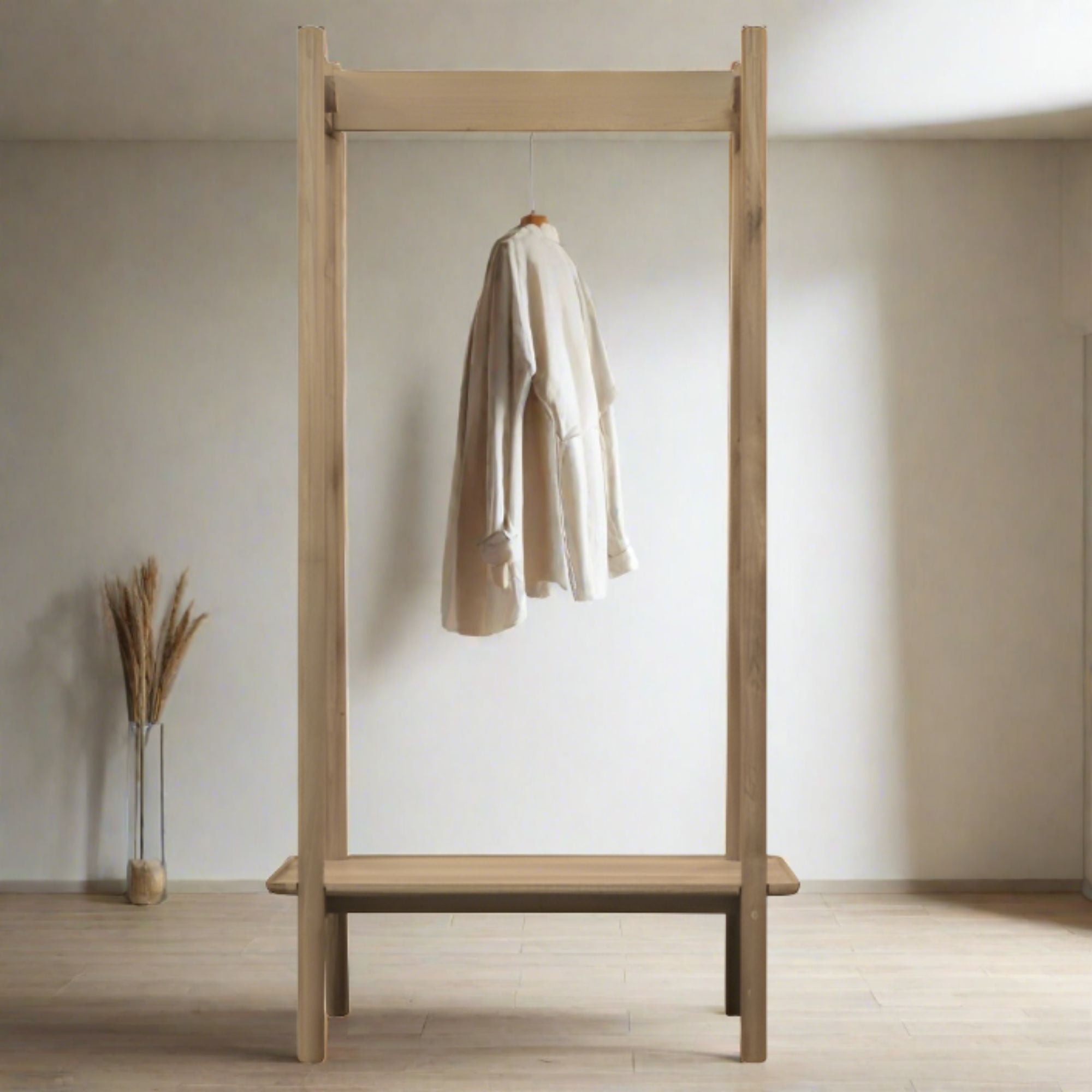 Alfie oak open wardrobe with shelf and hanging rail | malletandplane.com