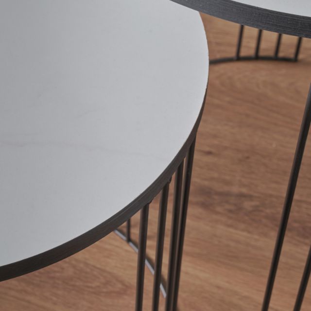 ALMA Side Tables (Set of 2) – Marble-Look Veneer & Black Metal Base | malletandplane.com