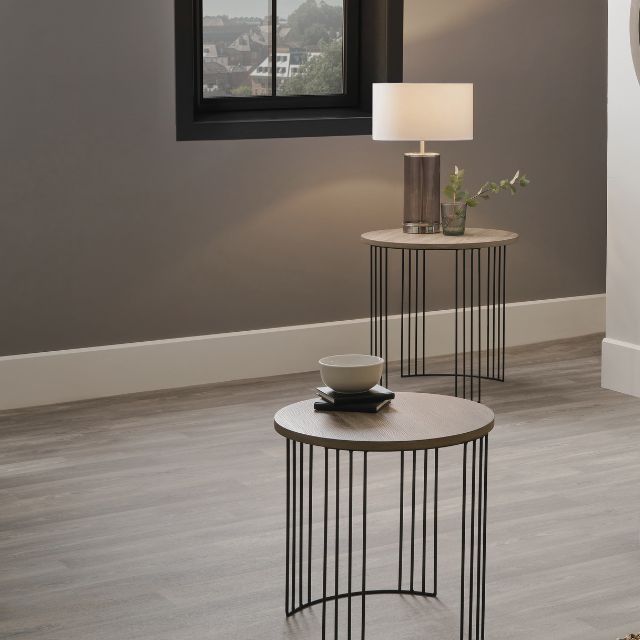 Alma Side Tables (Set of 2) – Dark Oak Veneer & Black Metal Base | malletandplane.com