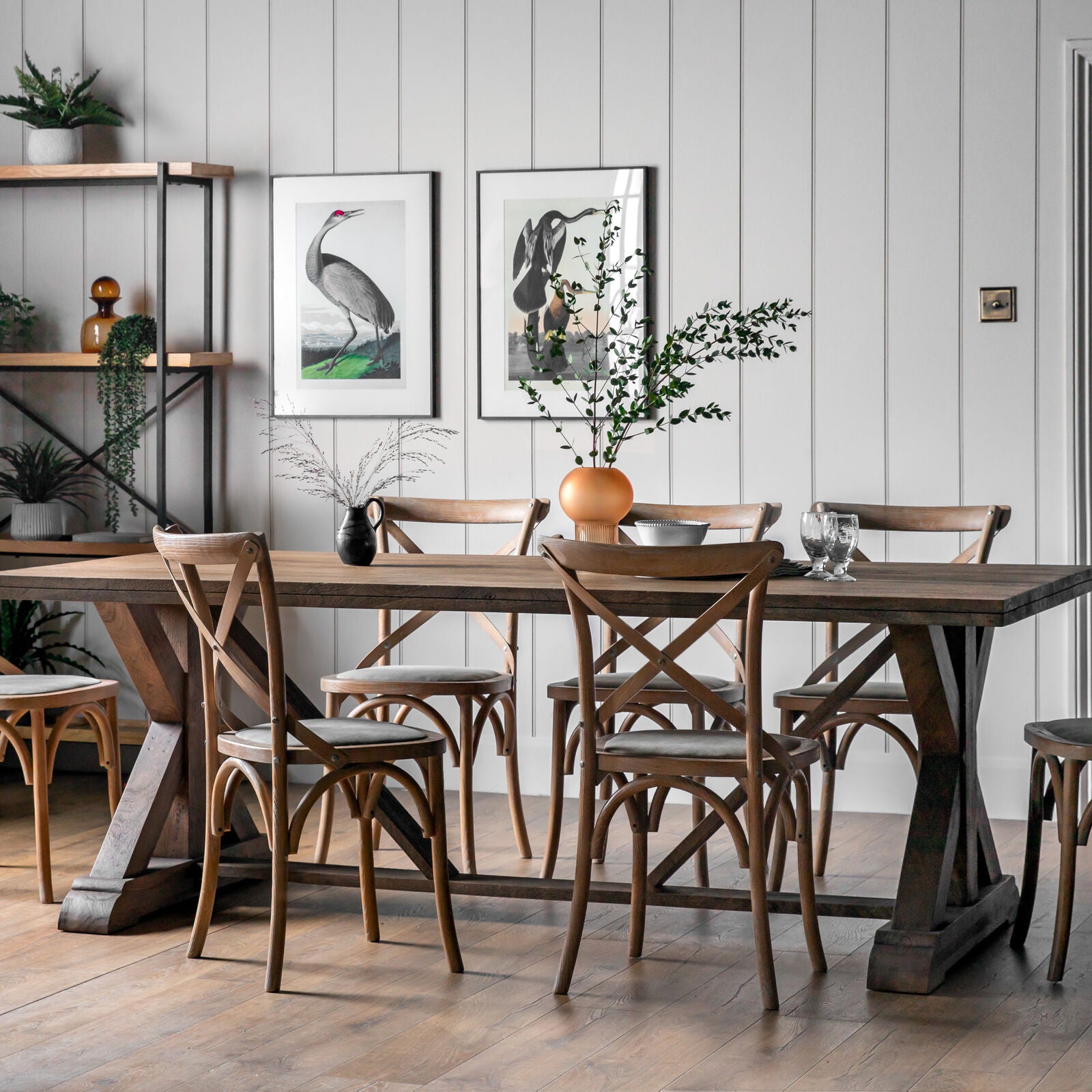 Ashbrook Sandblasted Natural Solid Wood X Frame Dining Table in Small or Large Size | MalletandPlane.com