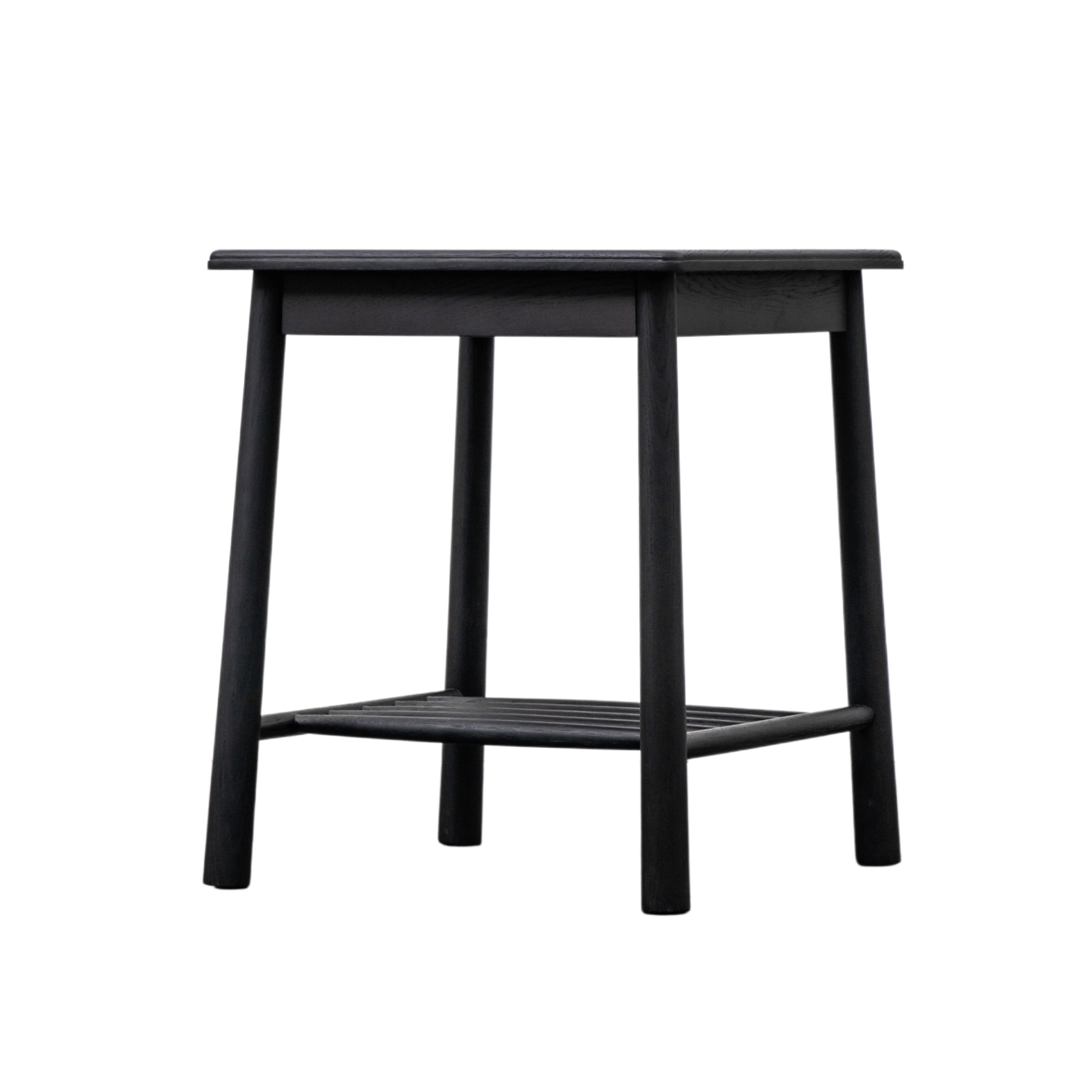 AXEL Nordic side table in black with spindle lower shelf | MalletandPlane.com