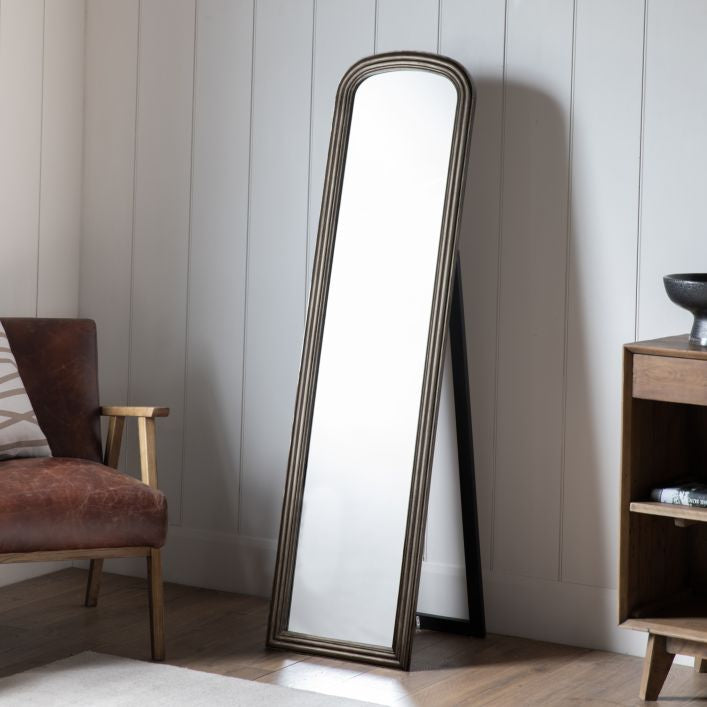 Chandler cheval mirror in antique brushed brass finish | malletandplane.com