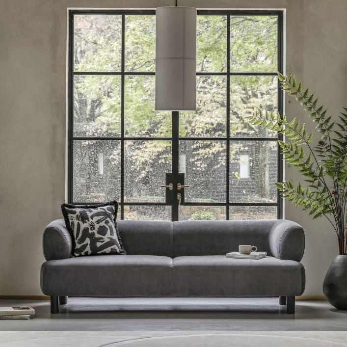 Harvey curved anthracite 3 seat sofa | malletandplane.com