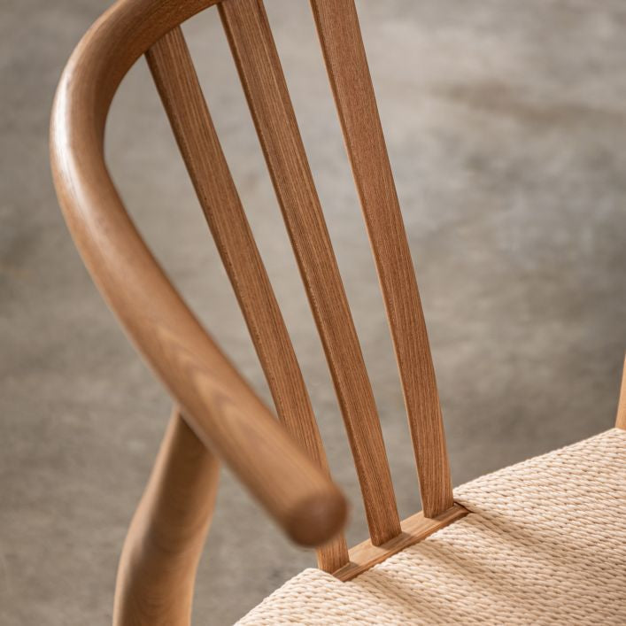 Burnham set of 2 dining chairs in either natural or black stained wood with wishbone back and handwoven kraft seat | malletandplane.com