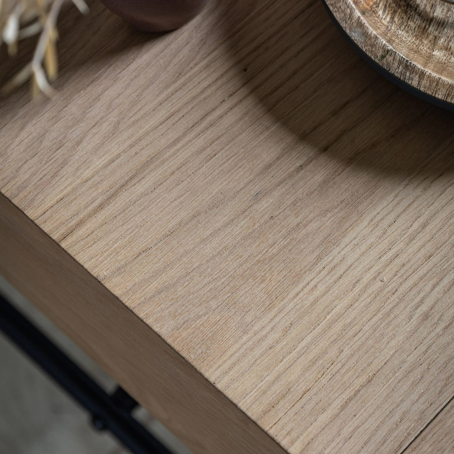 Alden Oak Bedside Table with Drawer & Black Metal Frame