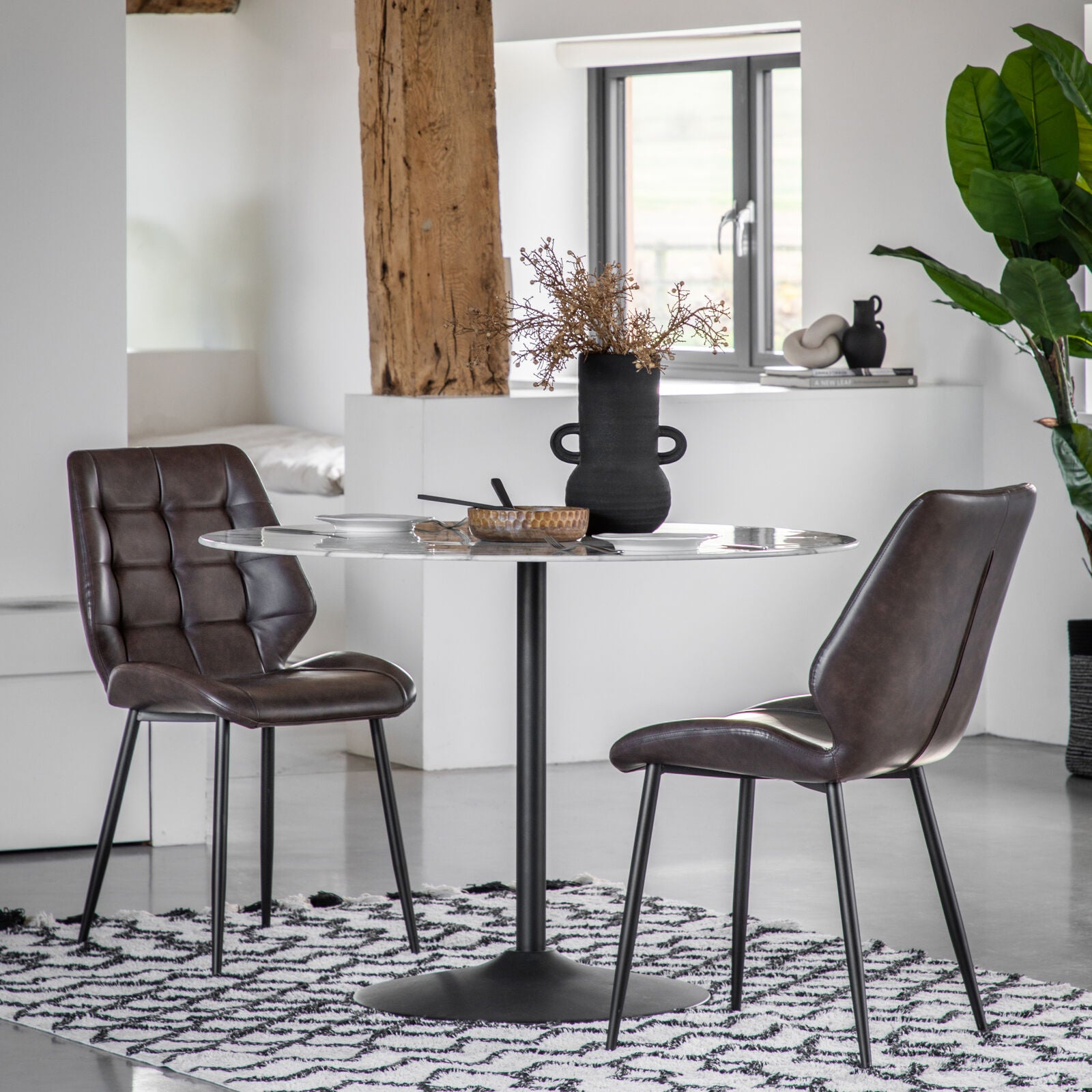 Balham set of 2 padded dining chairs in brown pu-leather upholstery | malletandplane.com