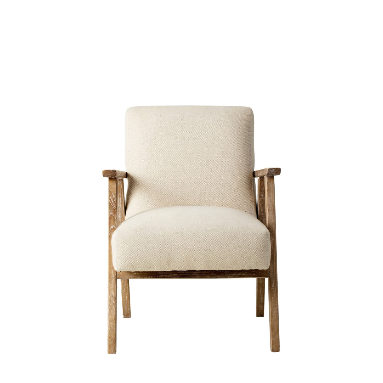 Barret mid century style armchair in natural linen upholstery and solid ash wood frame | malletandplane.com