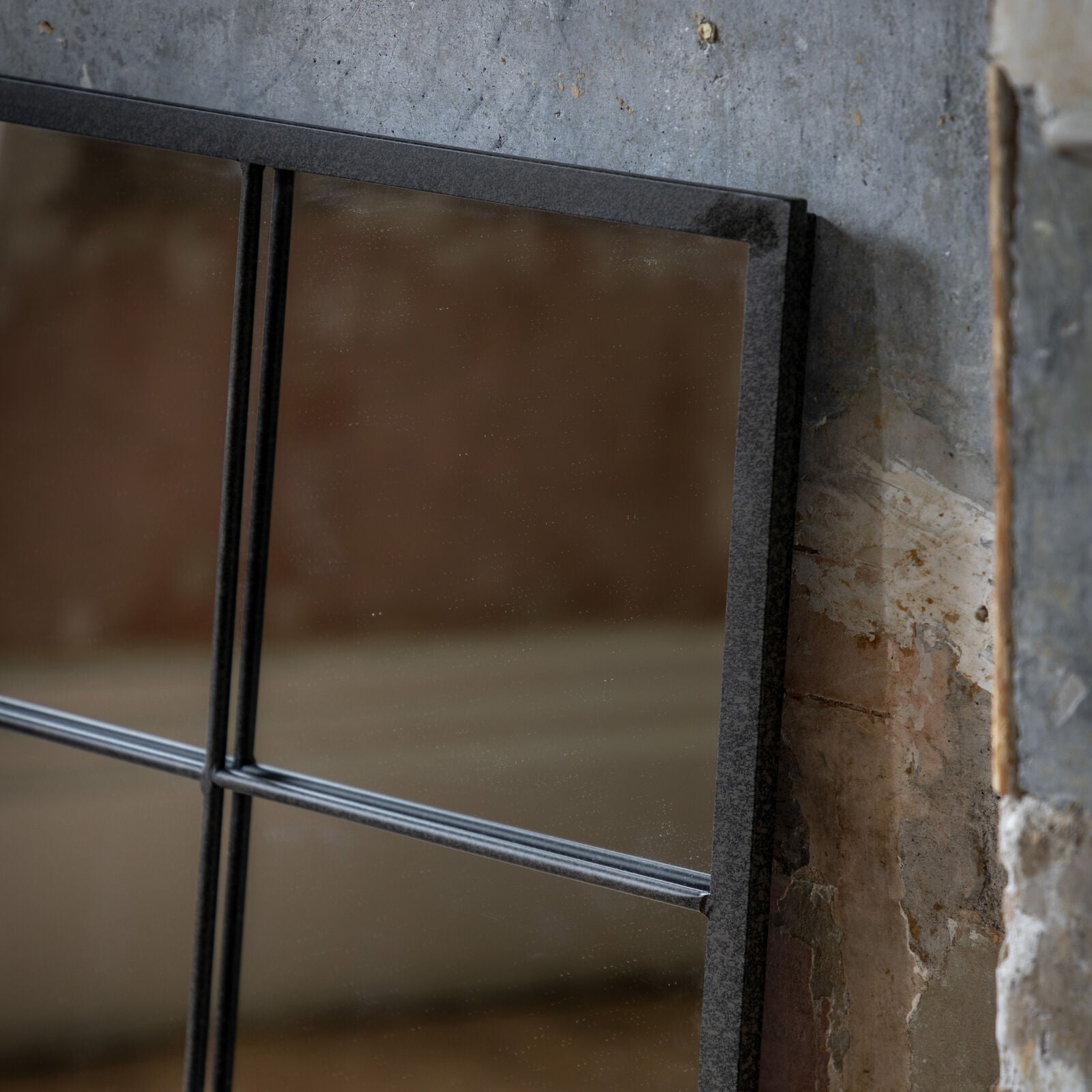 Bermondsey 12 pane industrial style large mirror with black frame | malletandplane.com