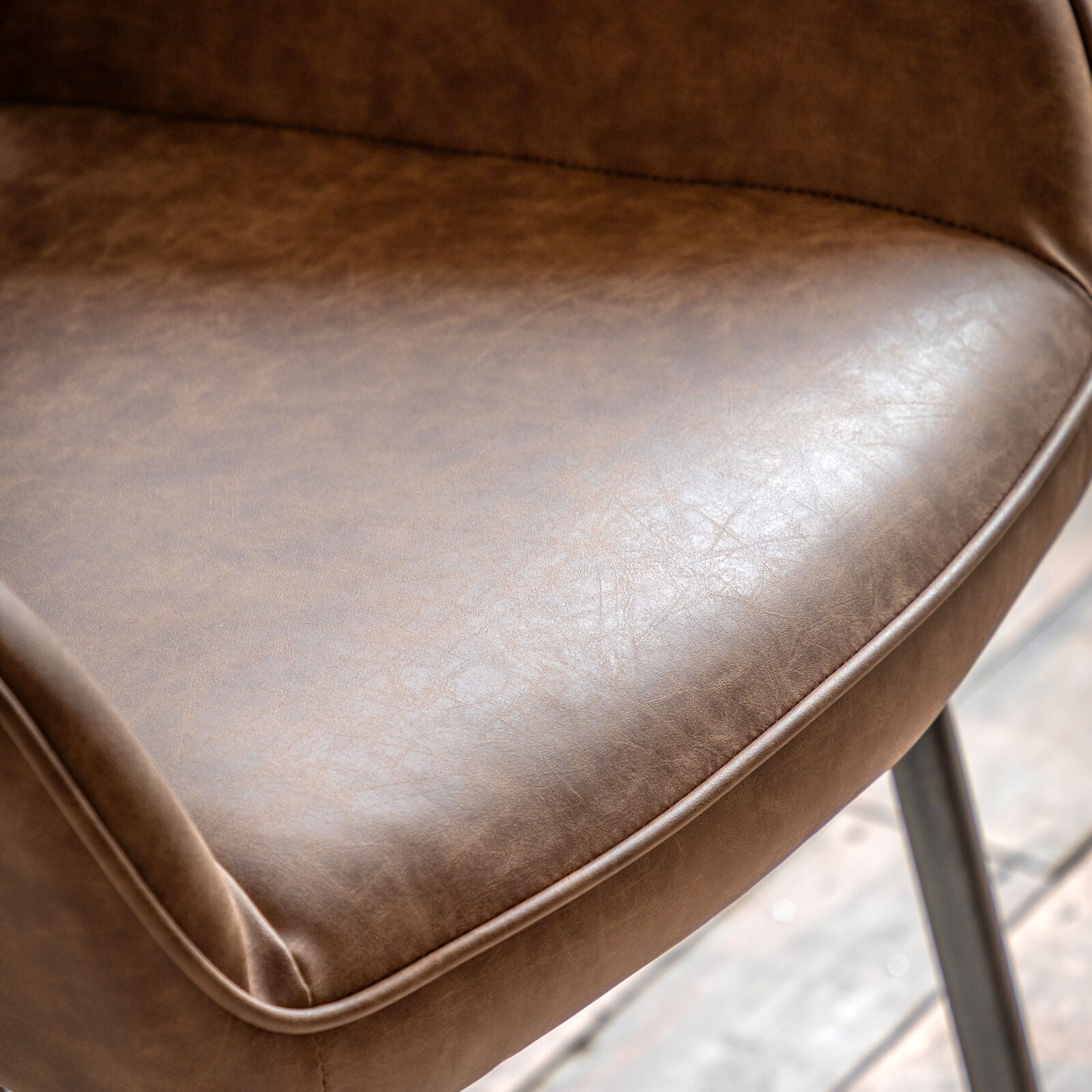 Brixton dining chair in PU brown leather with metal legs | malletandplane.com