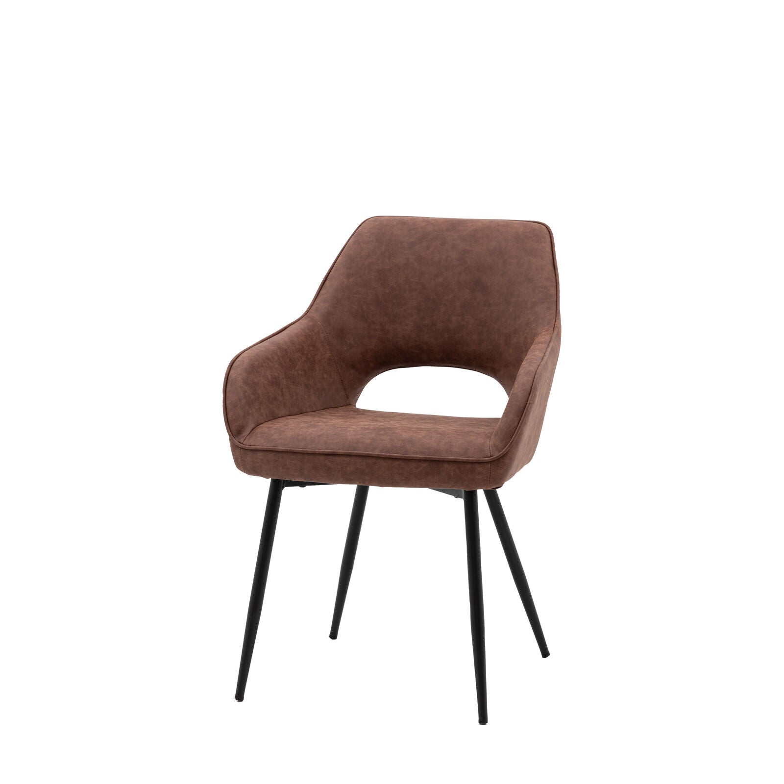 Brixton dining chair in PU brown leather with metal legs | malletandplane.com