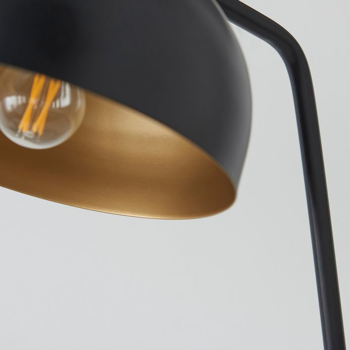 Brody table lamp in matt black with antique brass shade interior | malletandplane.com