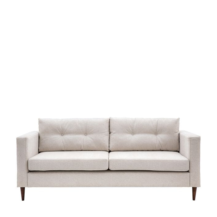 Chelsea contemporary 3 seat sofa in a choice of 3 colours with elegant tapered wooden feet | malletandplane.com