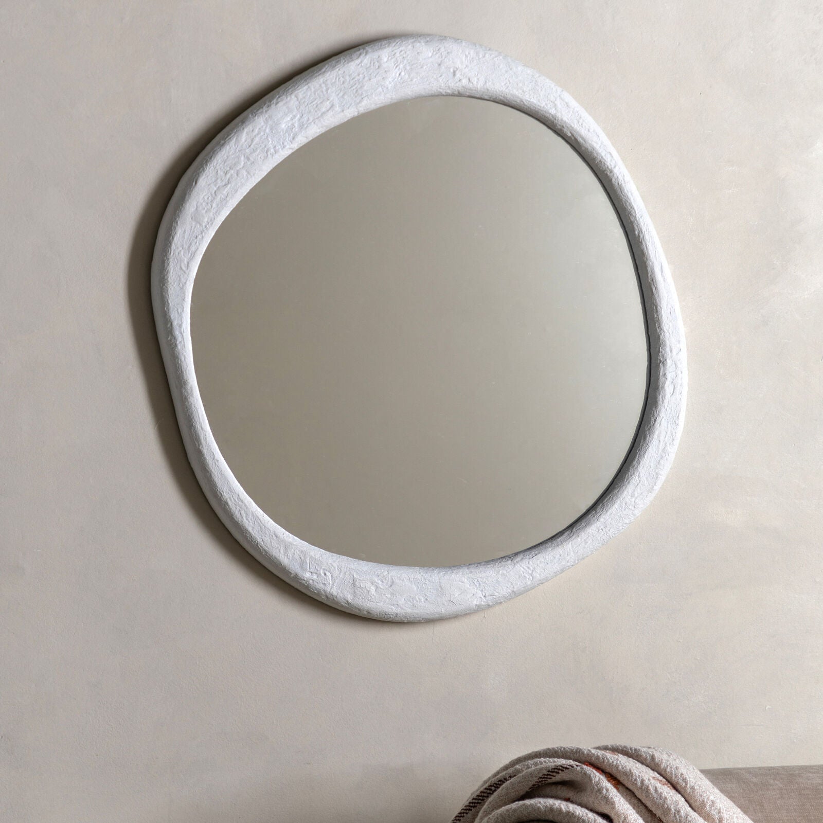 CASA Organic round wall mirror with concrete effect irregular frame | malletandplane.com