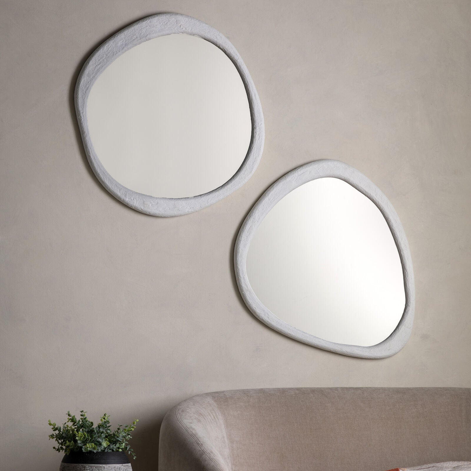 CASA Organic round wall mirror with concrete effect irregular frame | malletandplane.com