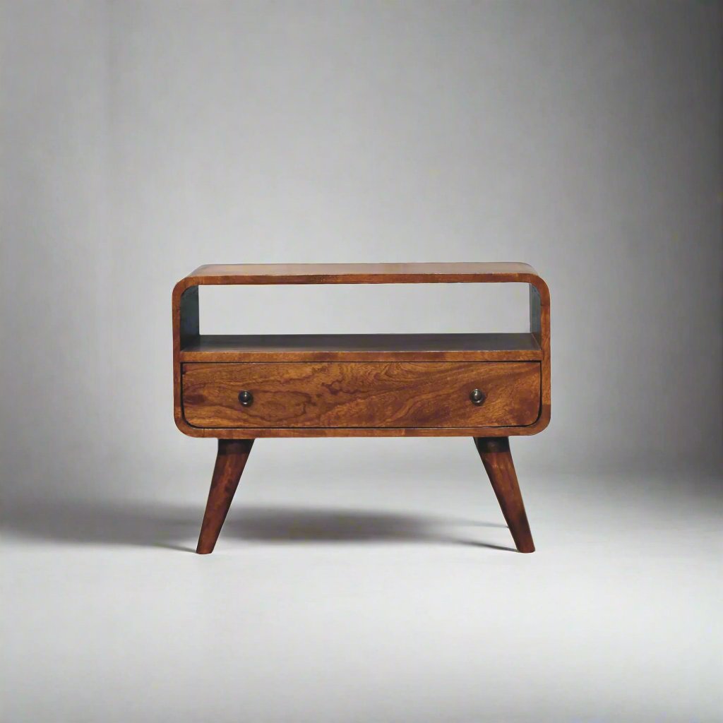 Century 1 Drawer Small Wooden TV Stand in Deep Chestnut Finish | malletandplane.com