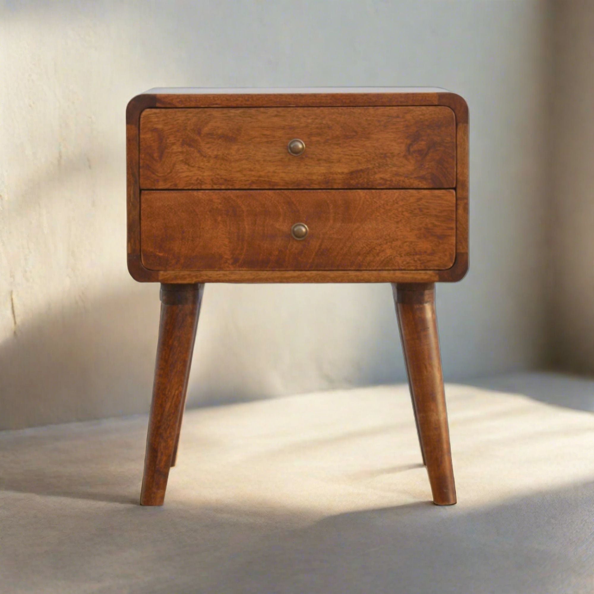 Century 2 Drawer Solid Wood Standard Bedside Table in Deep Chestnut Finish  | malletandplane.com