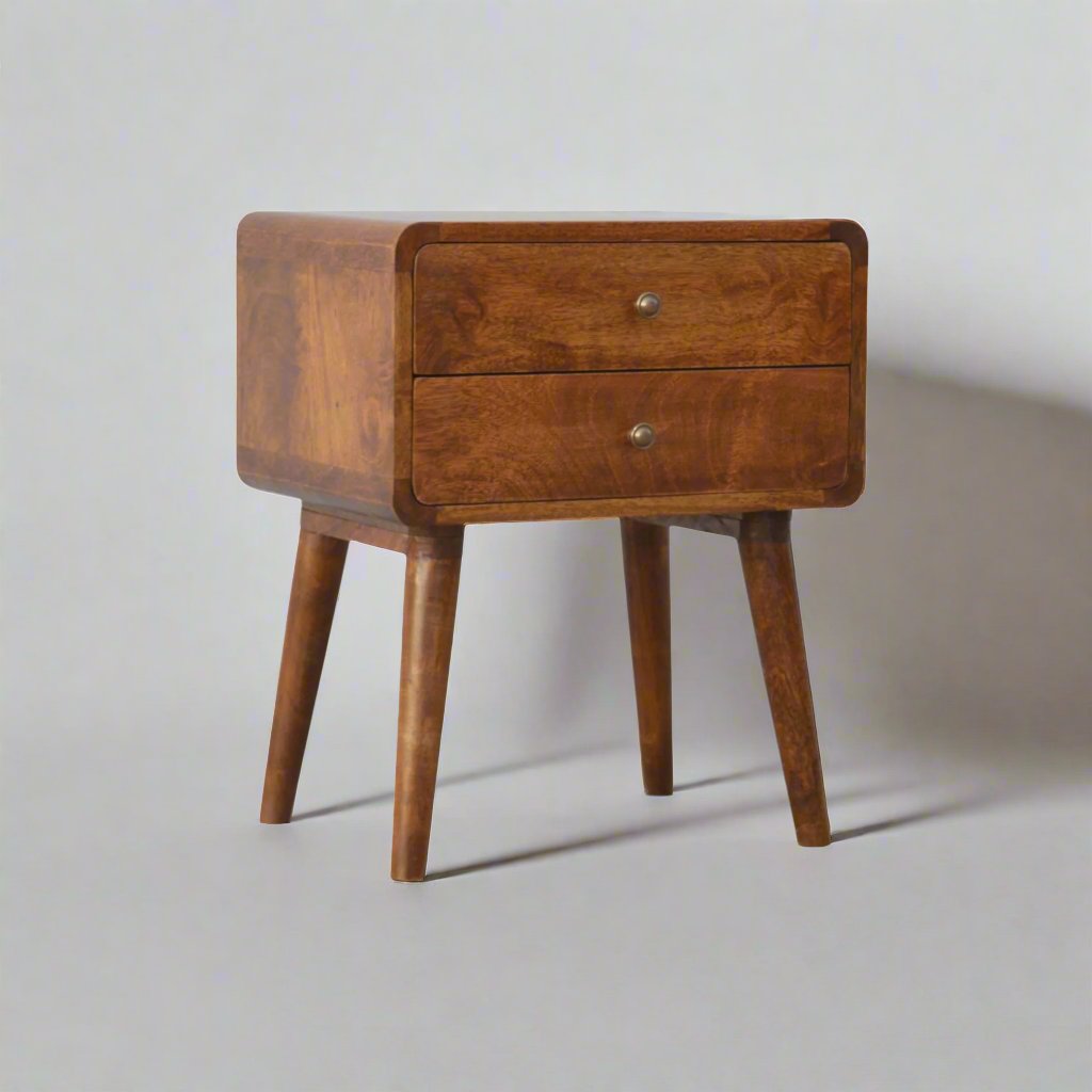 Century 2 Drawer Solid Wood Standard Bedside Table in Deep Chestnut Finish  | malletandplane.com