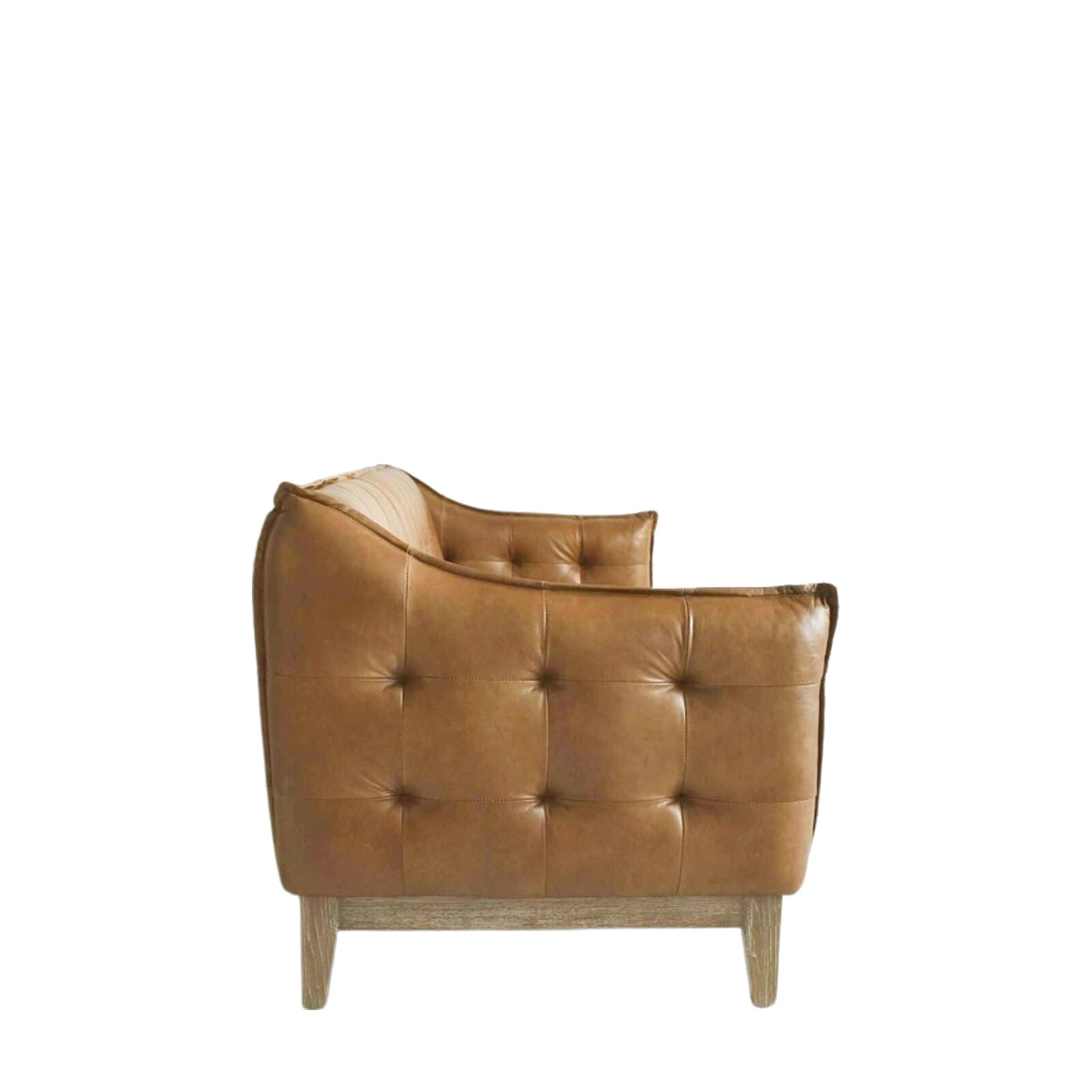 Chase 3 seat sofa in vintage brown leather with deep buttoned detailing and solid ash base and legs | MalletandPlane.com