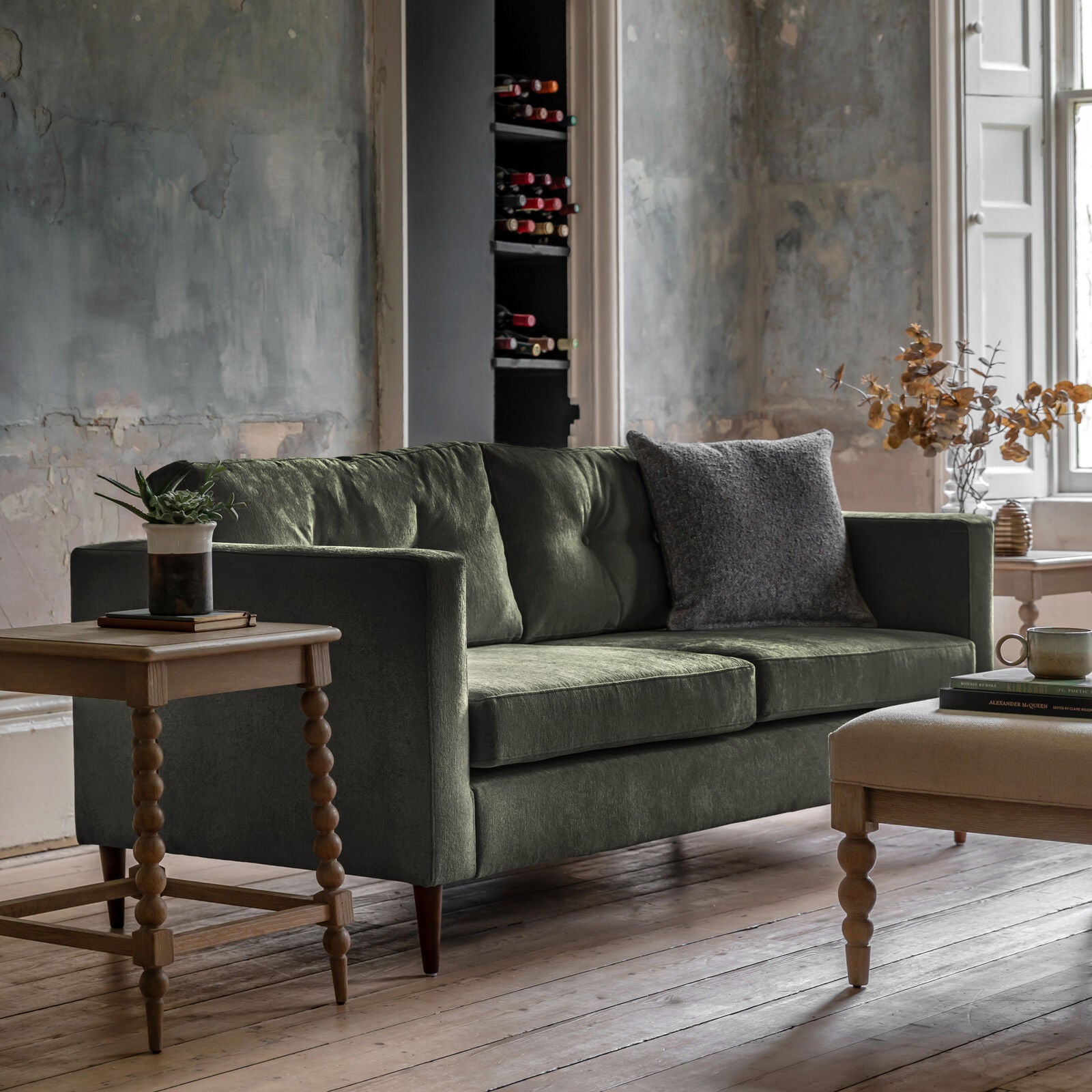 Chelsea contemporary 3 seat sofa in a choice of 3 colours with elegant tapered wooden feet | malletandplane.com