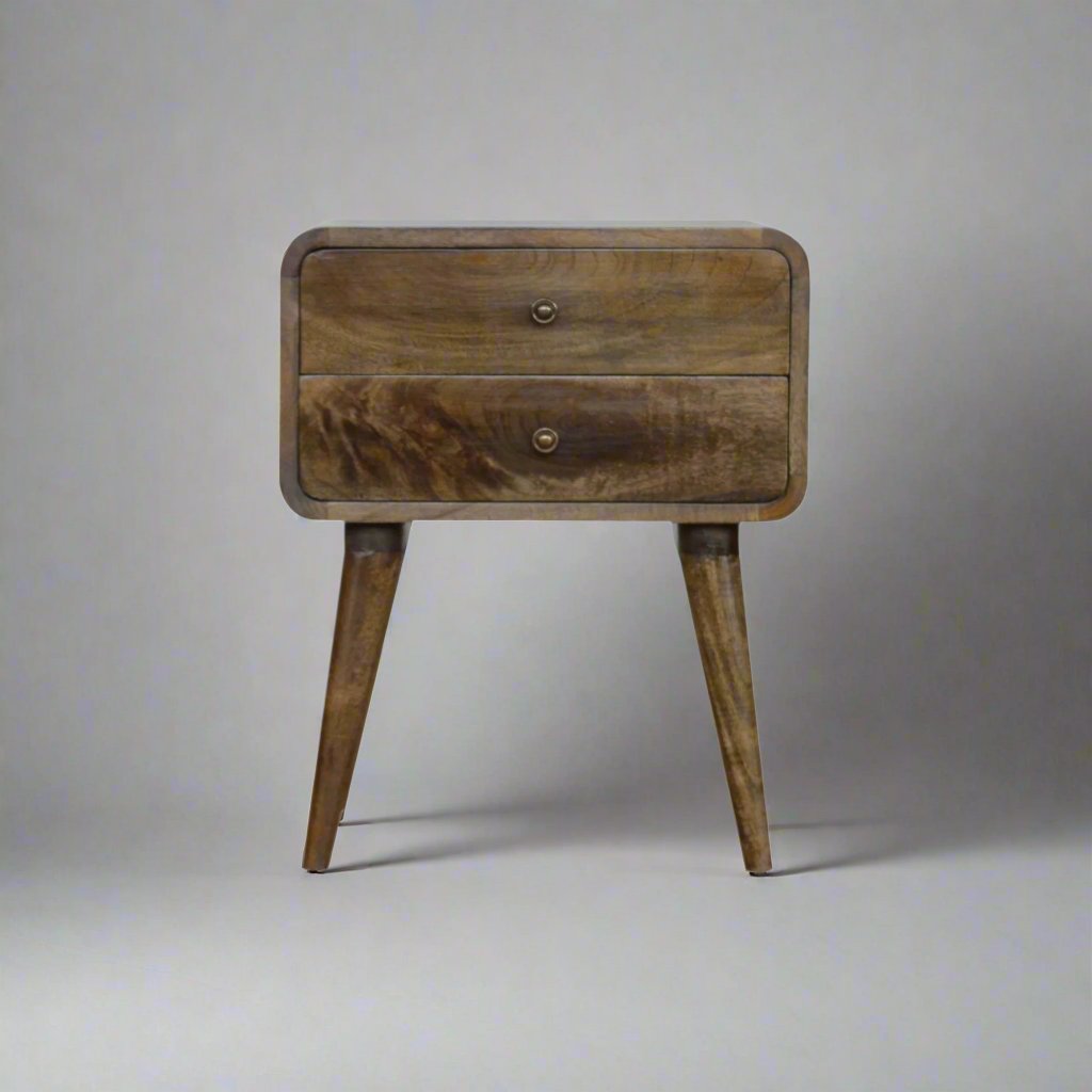 Clapham Handmade Solid Wood Bedside Table with 2 drawers and a subtle grey washed finish | malletandplane.com