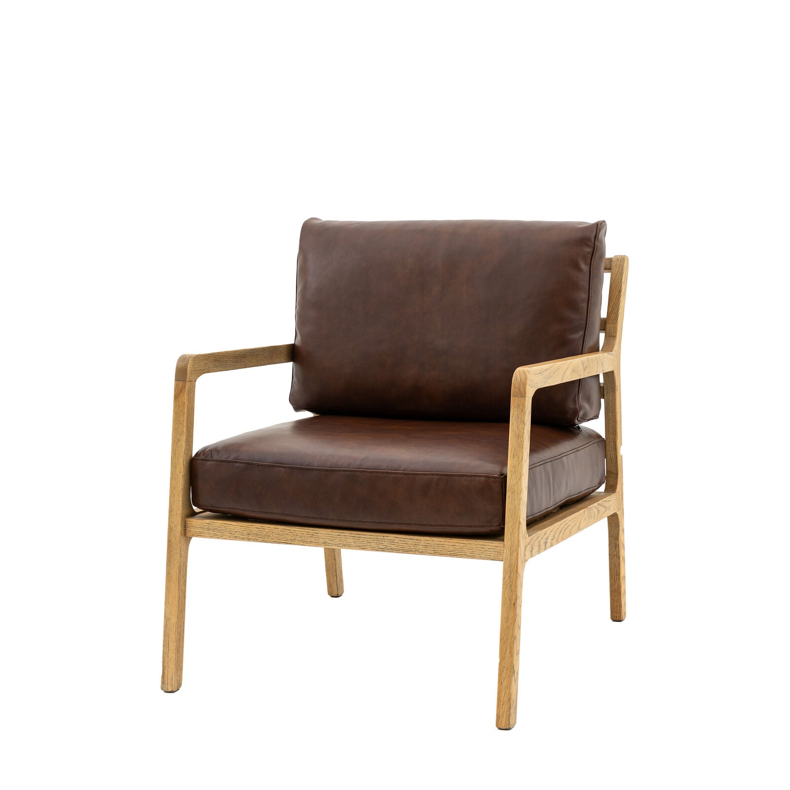 Cortona brown leather upholstered armchair with solid oak frame | malletandplane.com