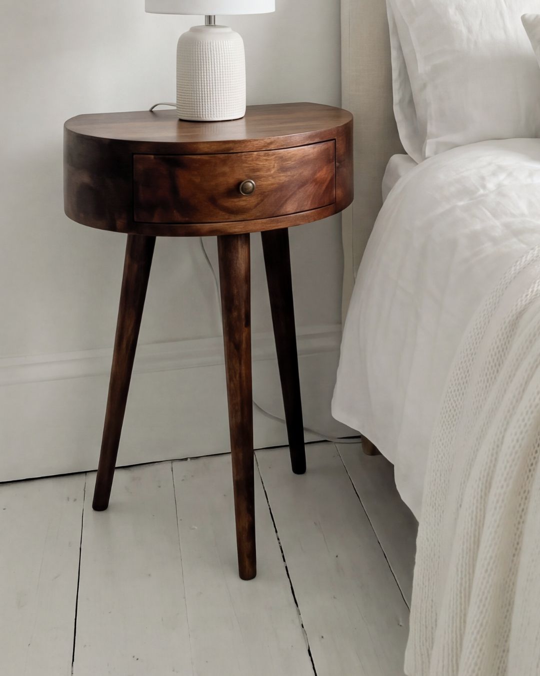 Century Crescent Bedside Table in Deep Chestnut with 1 x Drawer