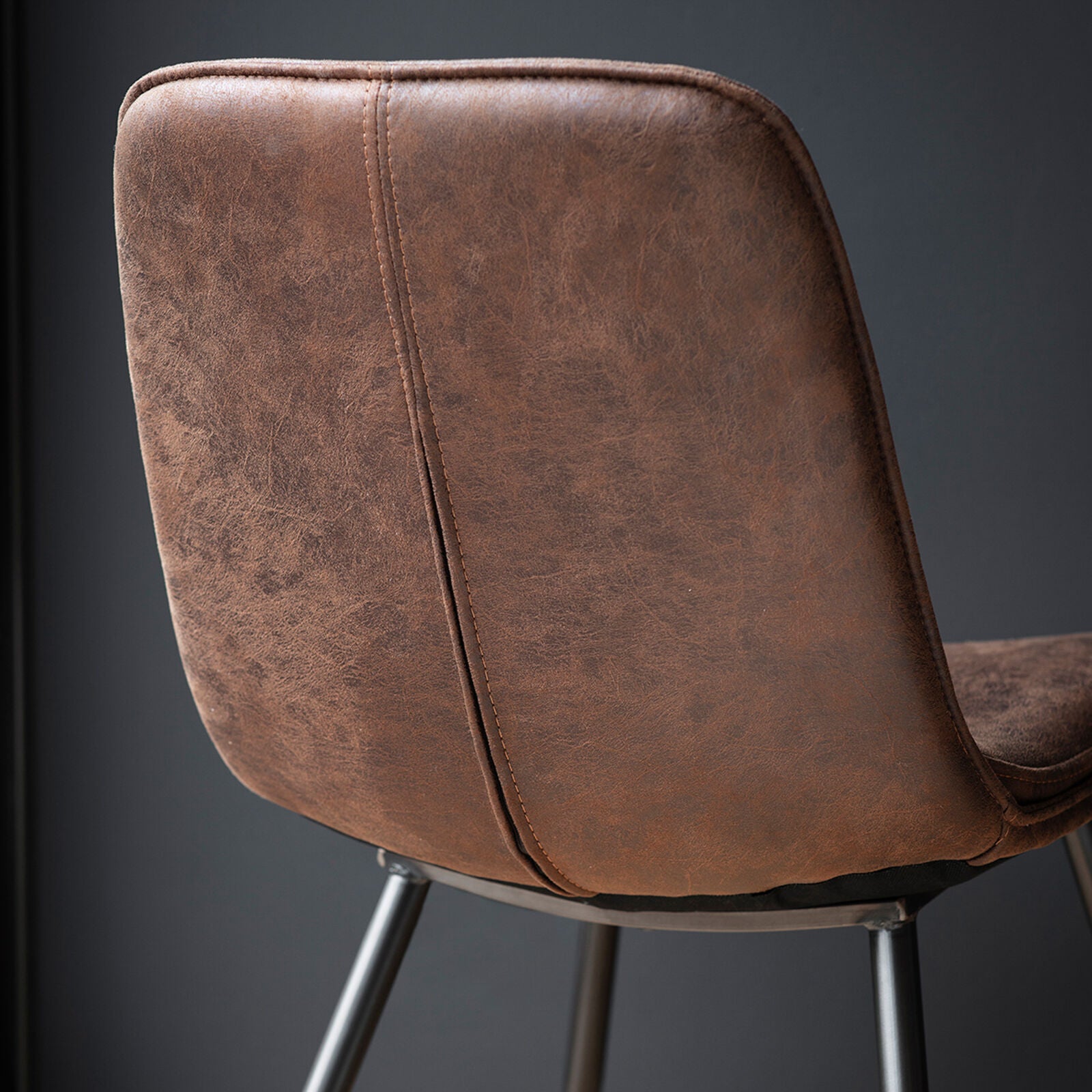 Camden sleek dining chair in faux brown leather | malletandplane.com