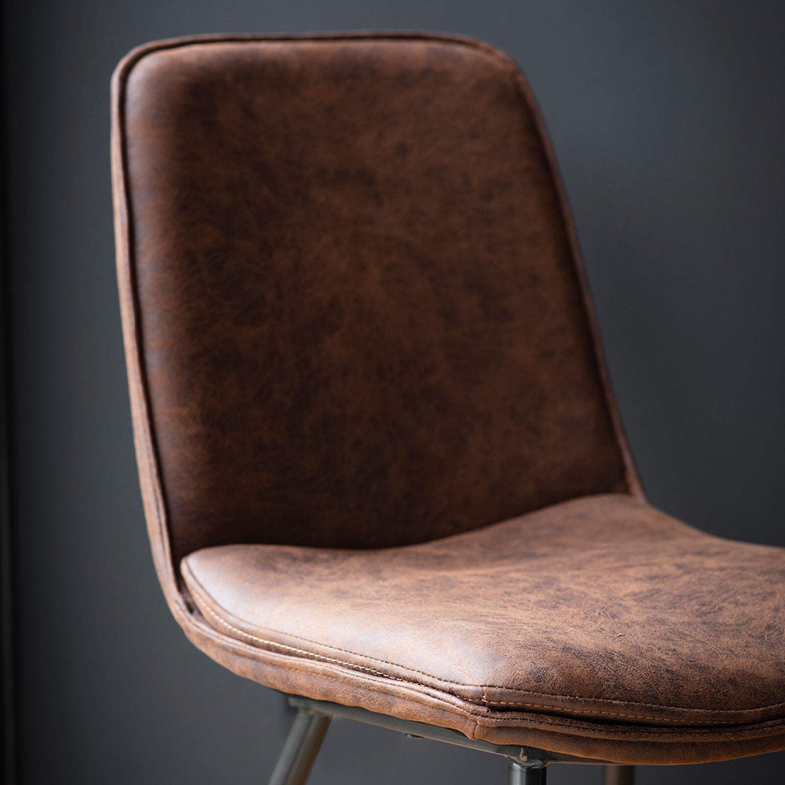 Camden sleek dining chair in faux brown leather | malletandplane.com