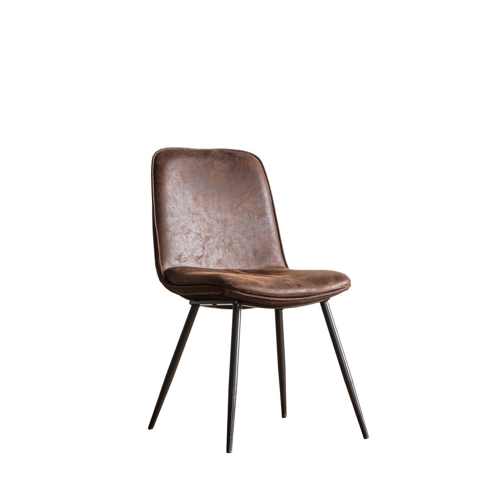 Camden sleek dining chair in faux brown leather | malletandplane.com